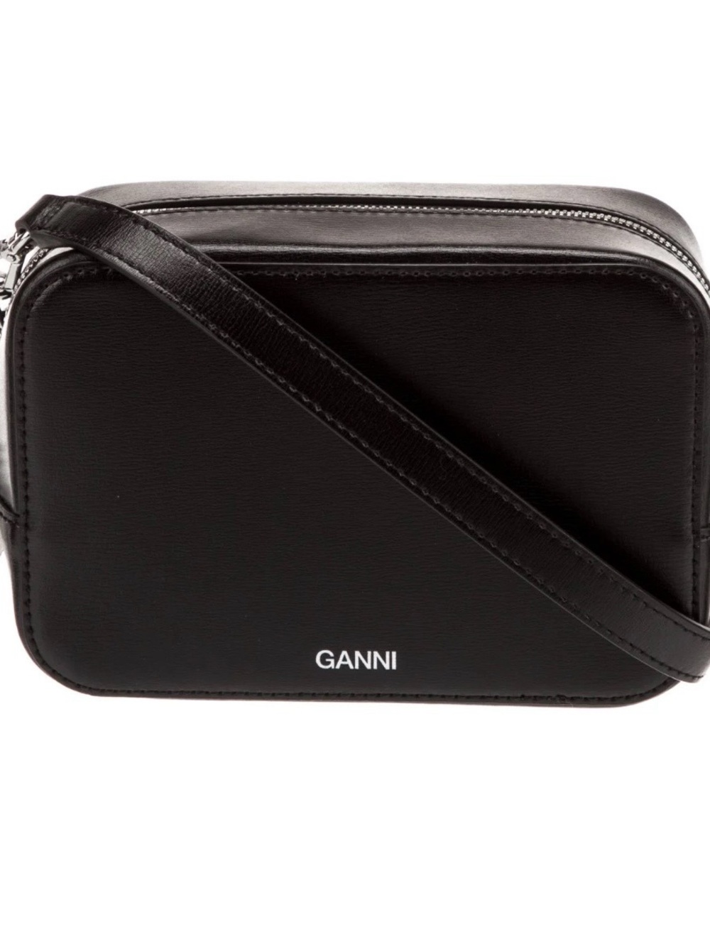 Ganni Black Leather Crossbody Bag with Strap